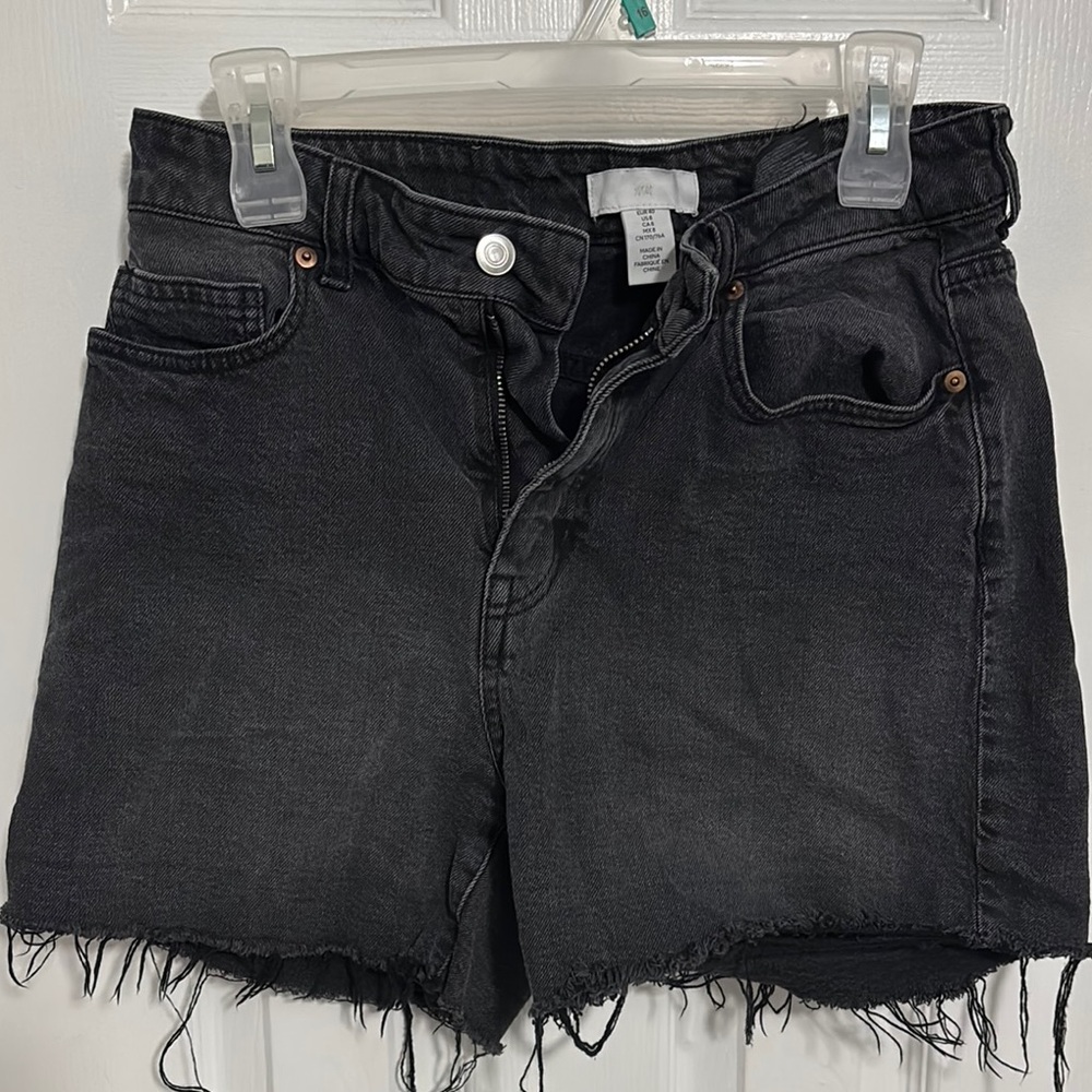 H&M Black Jean Shorts Distressed Frayed Hem